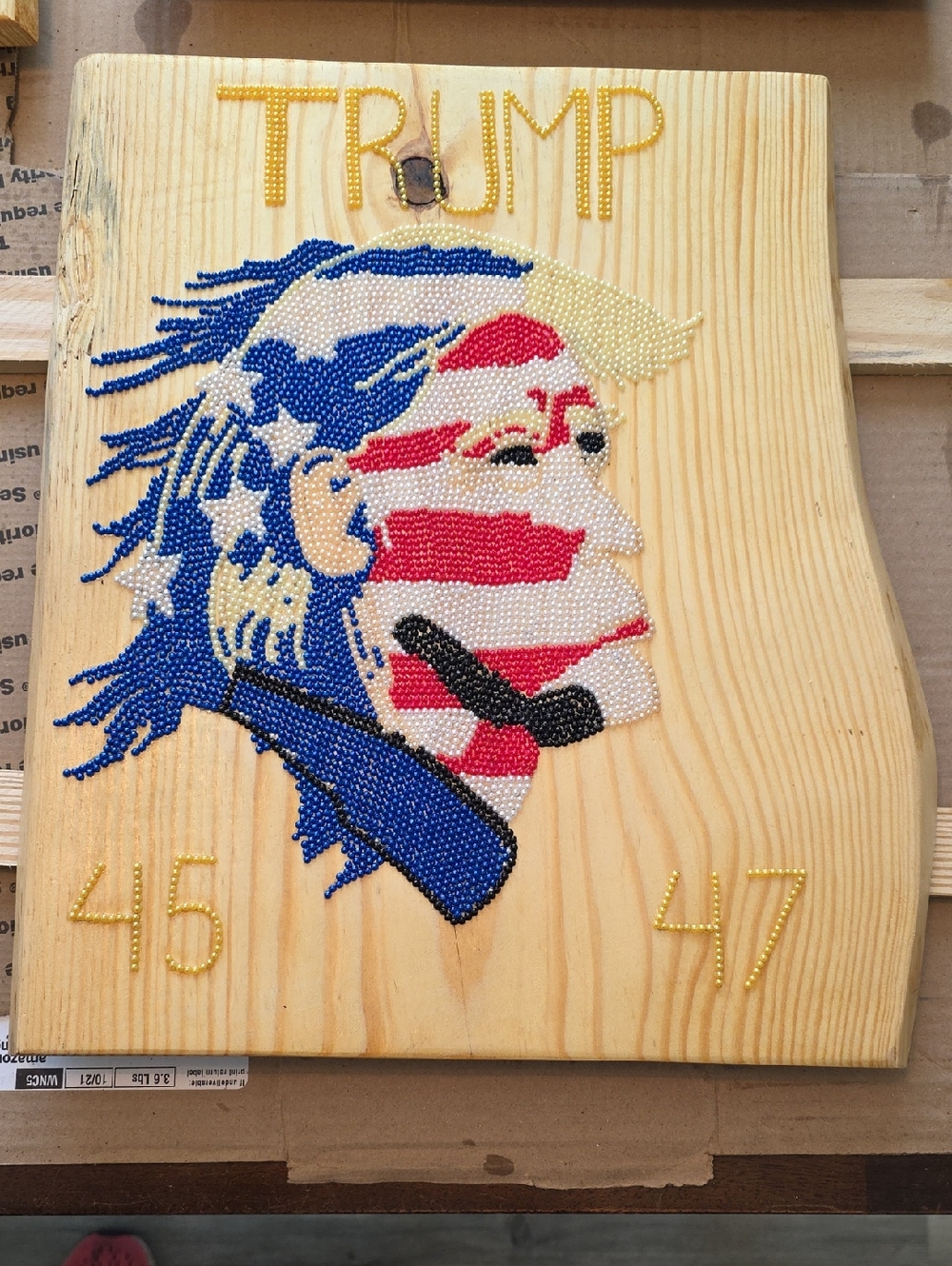 Trump Beaded Patriotic Portrait Wall Plaque